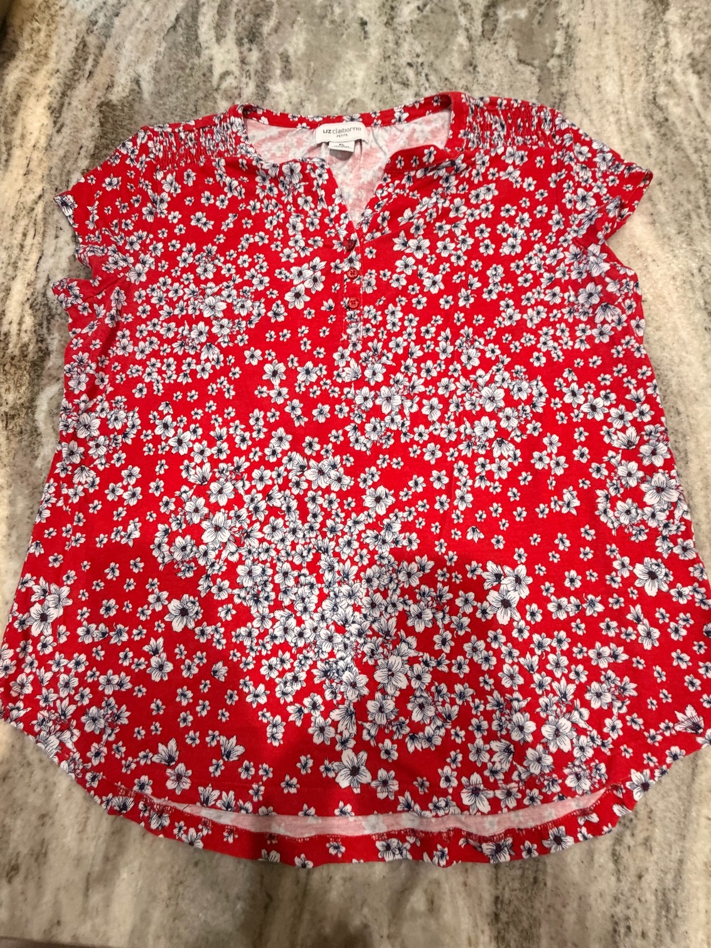 Liz Claiborne Red Floral Cap Sleeve Blouse